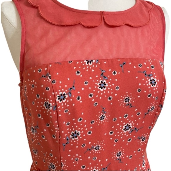 LC Lauren Conrad orange floral print dress with scalloped collar. Size 12 - Picture 2 of 16